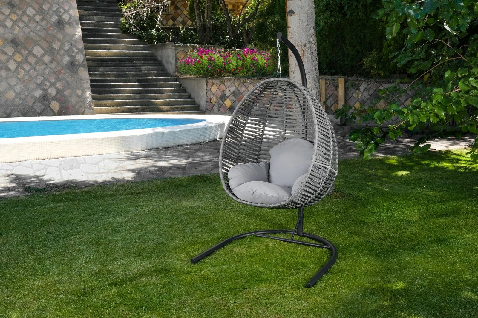 Karrige lëkundëse për kopsht, ngjyrë gri, Hanah Home, një vend