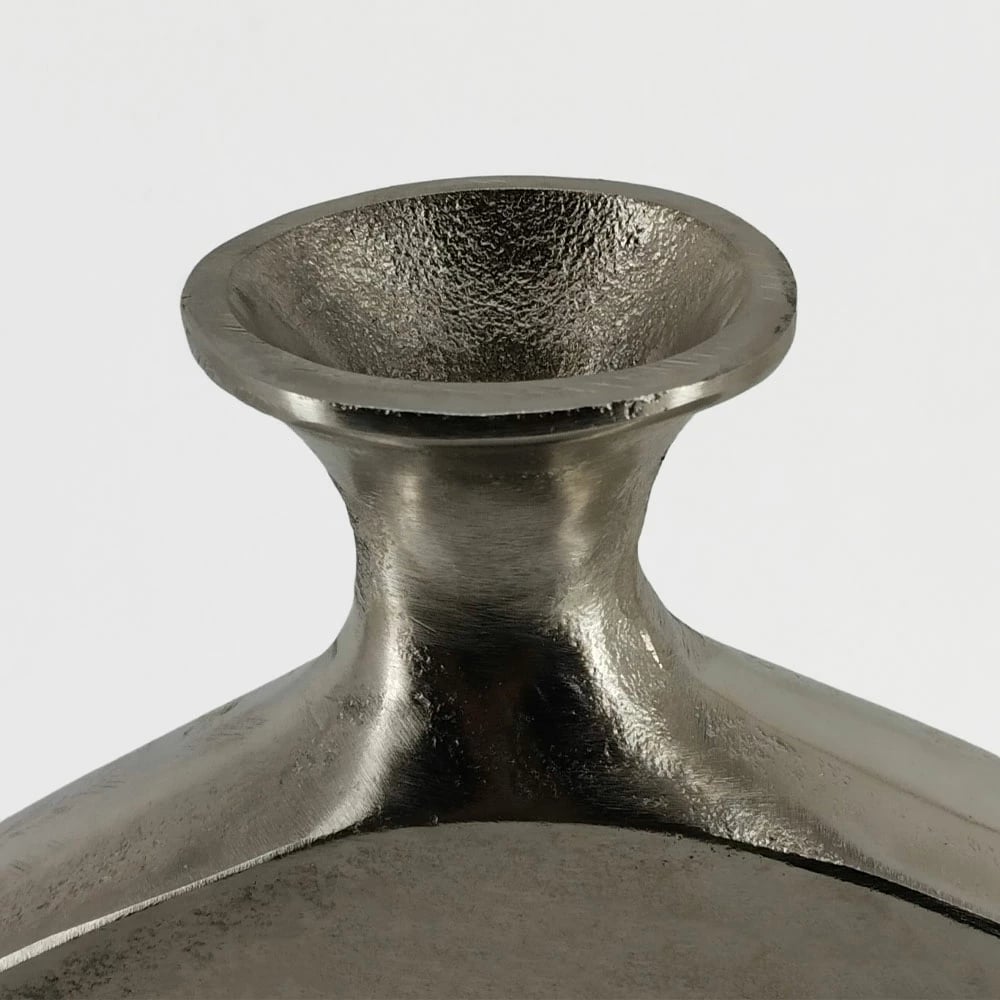 Vazo rrethore abstrakte, alumin, ngjyrë nikel argjendi, 37x5x45 cm