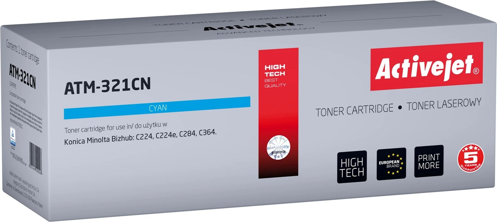 Toner zëvendësues Activejet ATM-321CN për printer Konica Minolta, i kaltër