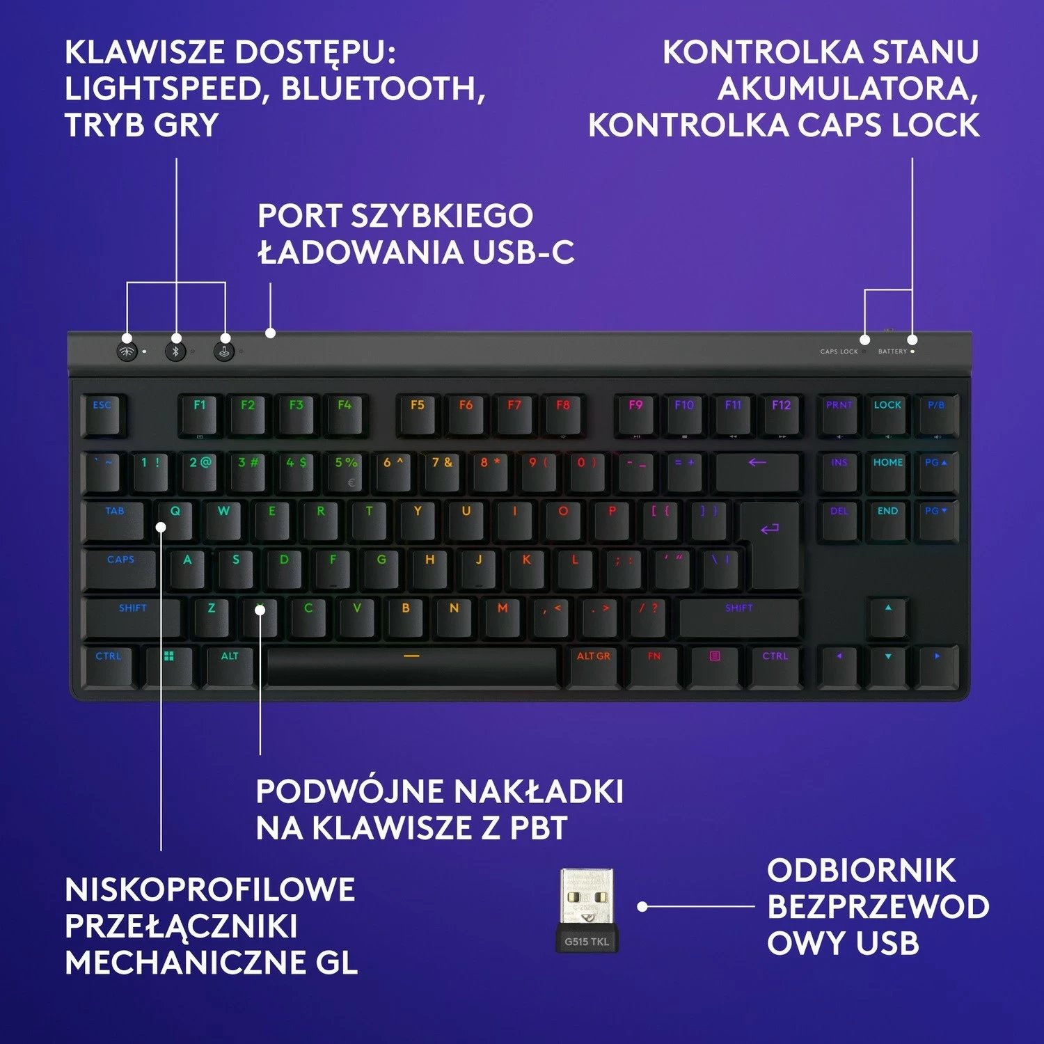 Tastierë Logitech G515 TKL Lightspeed, mekanike, RGB, e zezë