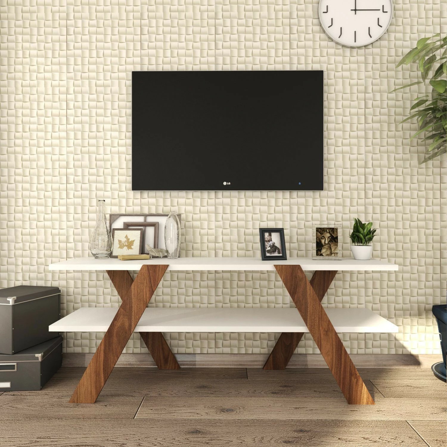Komodë TV Hanah Home, Basic - 146, e bardhë dhe arre, 120x45x33.1cm
