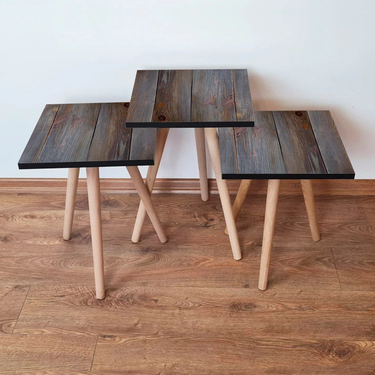 Set tavolinash të vendosshme, 3 copë, Skye Decor, 3Shp120, ngjyrë gri-kafe