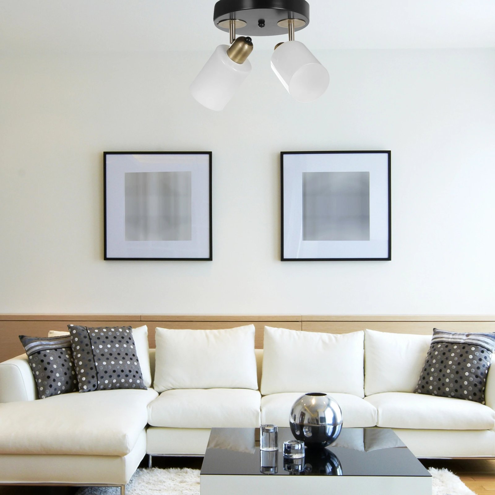 Llambë tavani Opviq, Nomi 2, trup metalik, gotë, ngjyrë e zezë dhe e bardhë