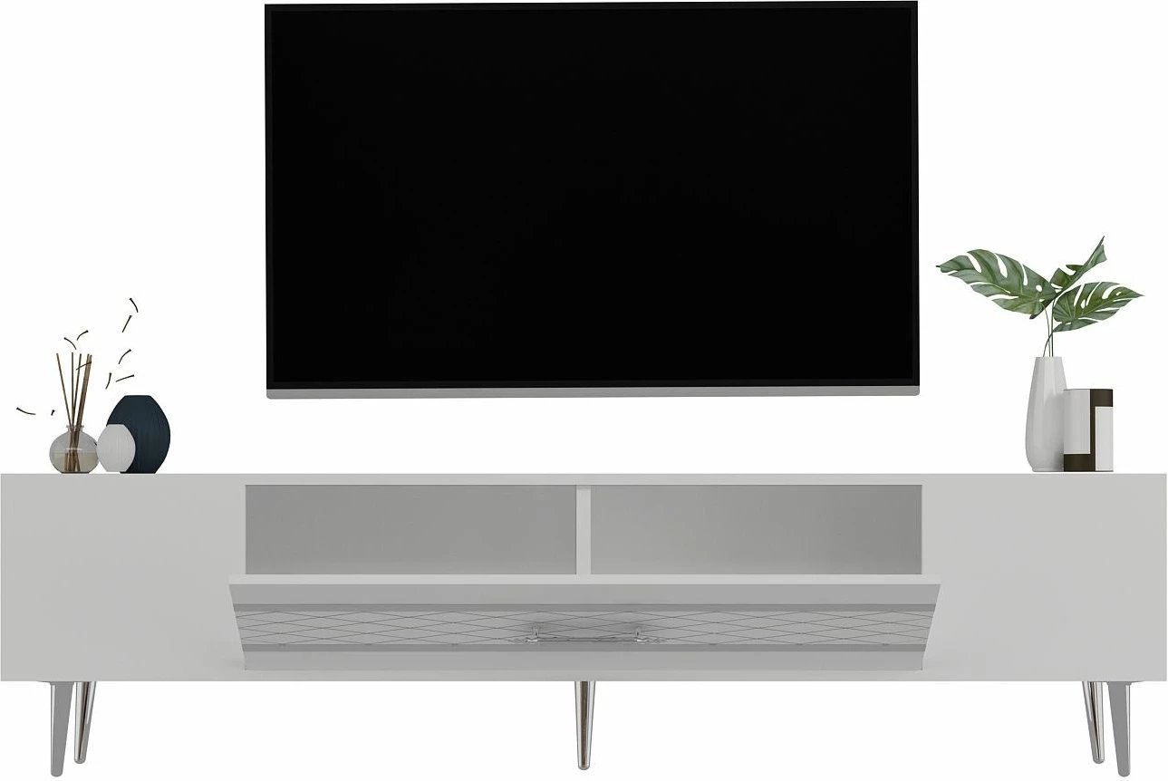 Komodë për TV Skye Decor, Dekolp2, e bardhë, argjend