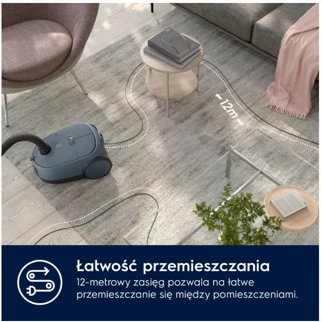 Fshesë me korent me thes, Electrolux, EB61C2DBP, 850 W, kapacitet thesi 3.2 L, filtrimi HEPA, rreze 12 m, S-bag, blu marinë