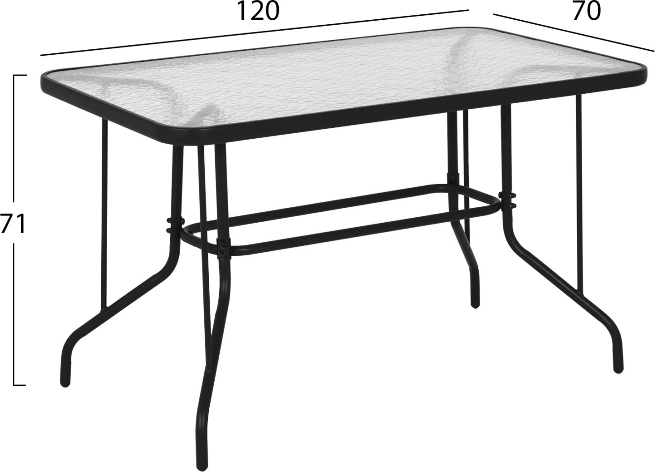 Tavolinë metalike për jashtë ADAM FH5679.01, ngjyrë gri, me sipërfaqe xhami të forcuar, 120x70x71 cm