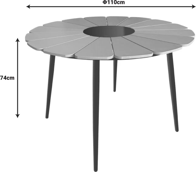 Tavolinë për kopsht Pinap, alumin i zi, kompensatë ngjyrë natyrale, D110x74cm