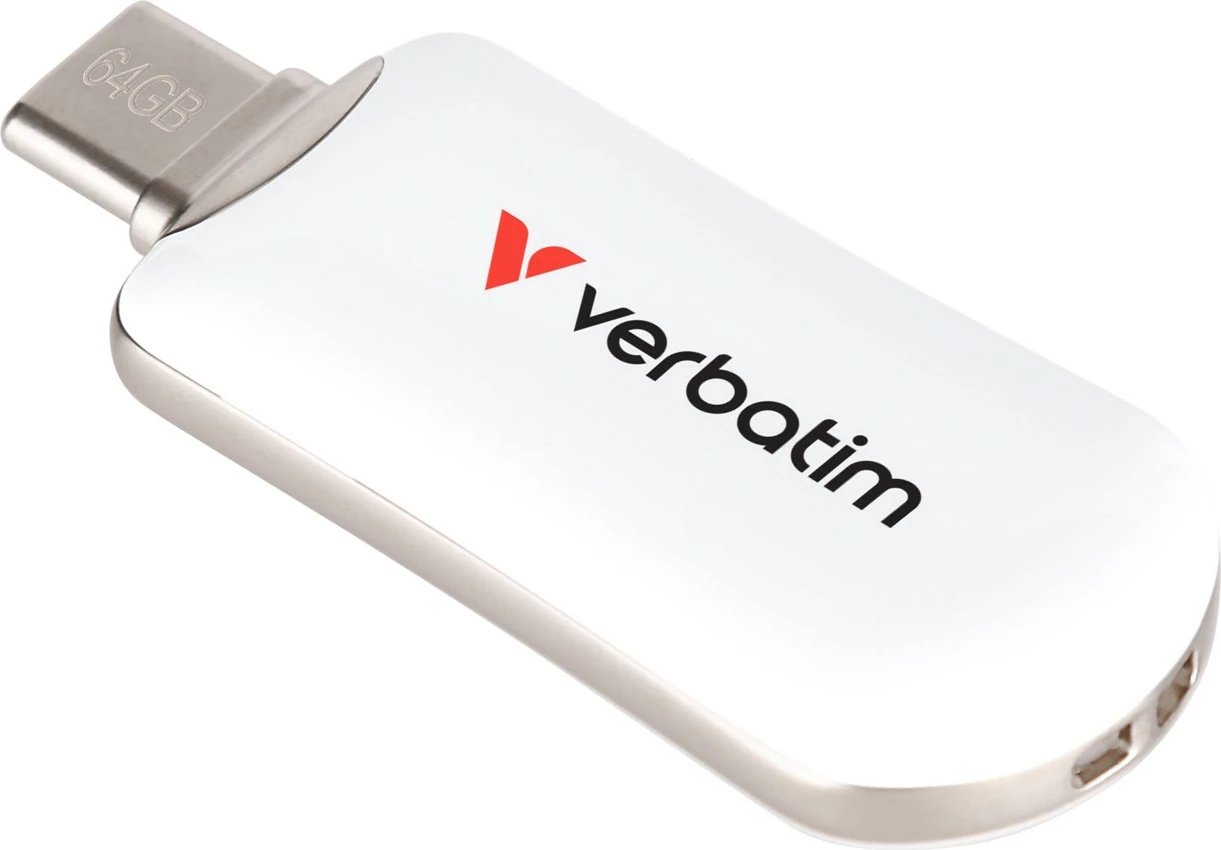 USB Verbatim Plectra 64GB, USB Type-C, Bardhë