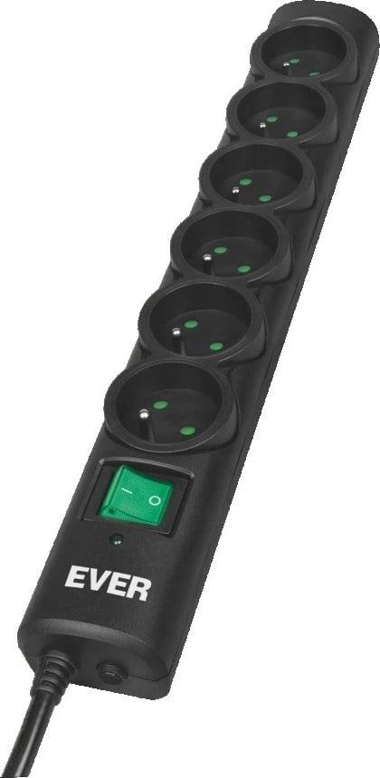 Prizë mbrojtëse EVER Optima T/LZ08-OPT015/0000, 1.5m, 6 dalje, e zezë