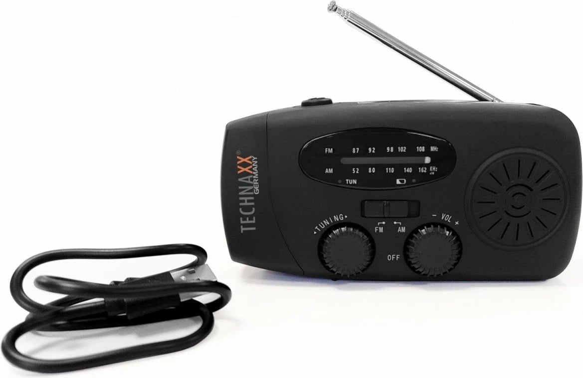 Radio diellore Technaxx TX-238 me crank dore, LED, USB, e zezë