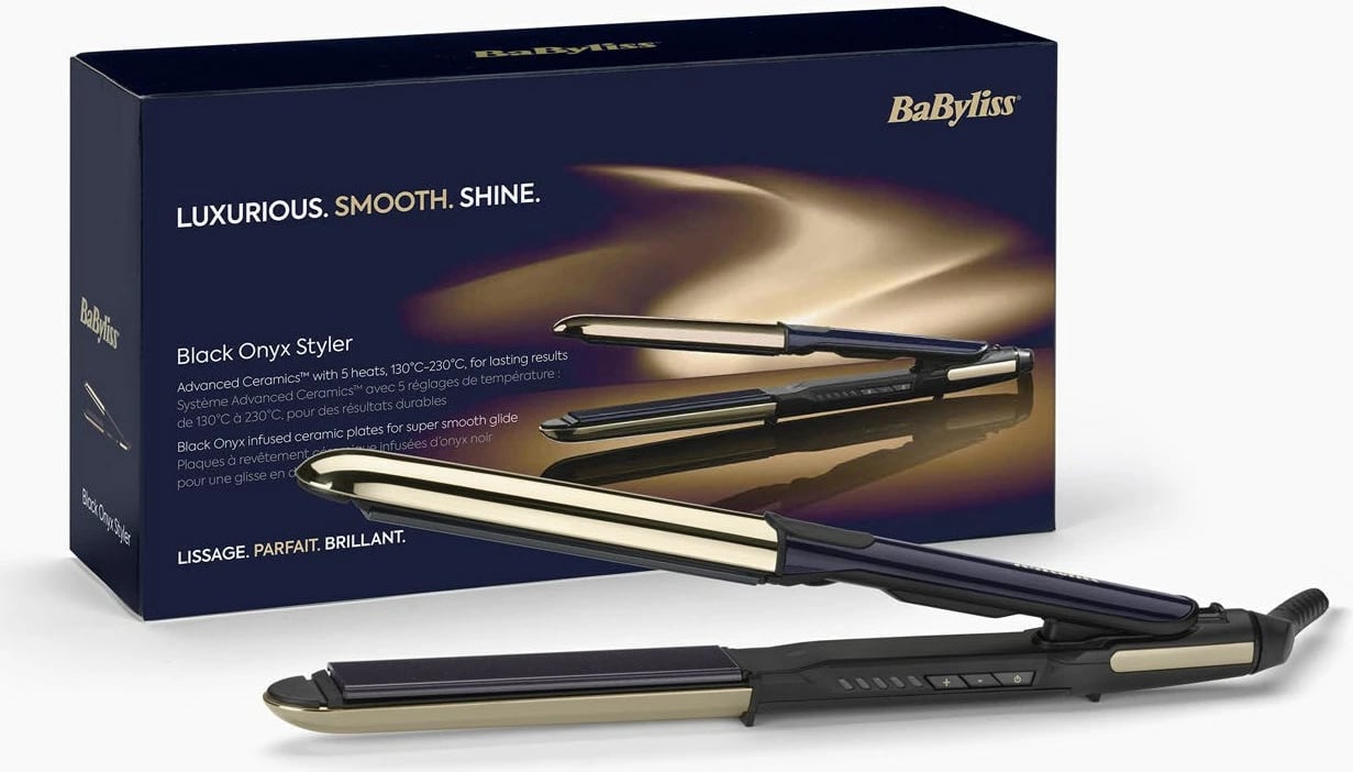 Hekur drejtimi flokësh Babyliss ST484E, pllaka qeramike, 5 nivele nxehtësie, zi/ari