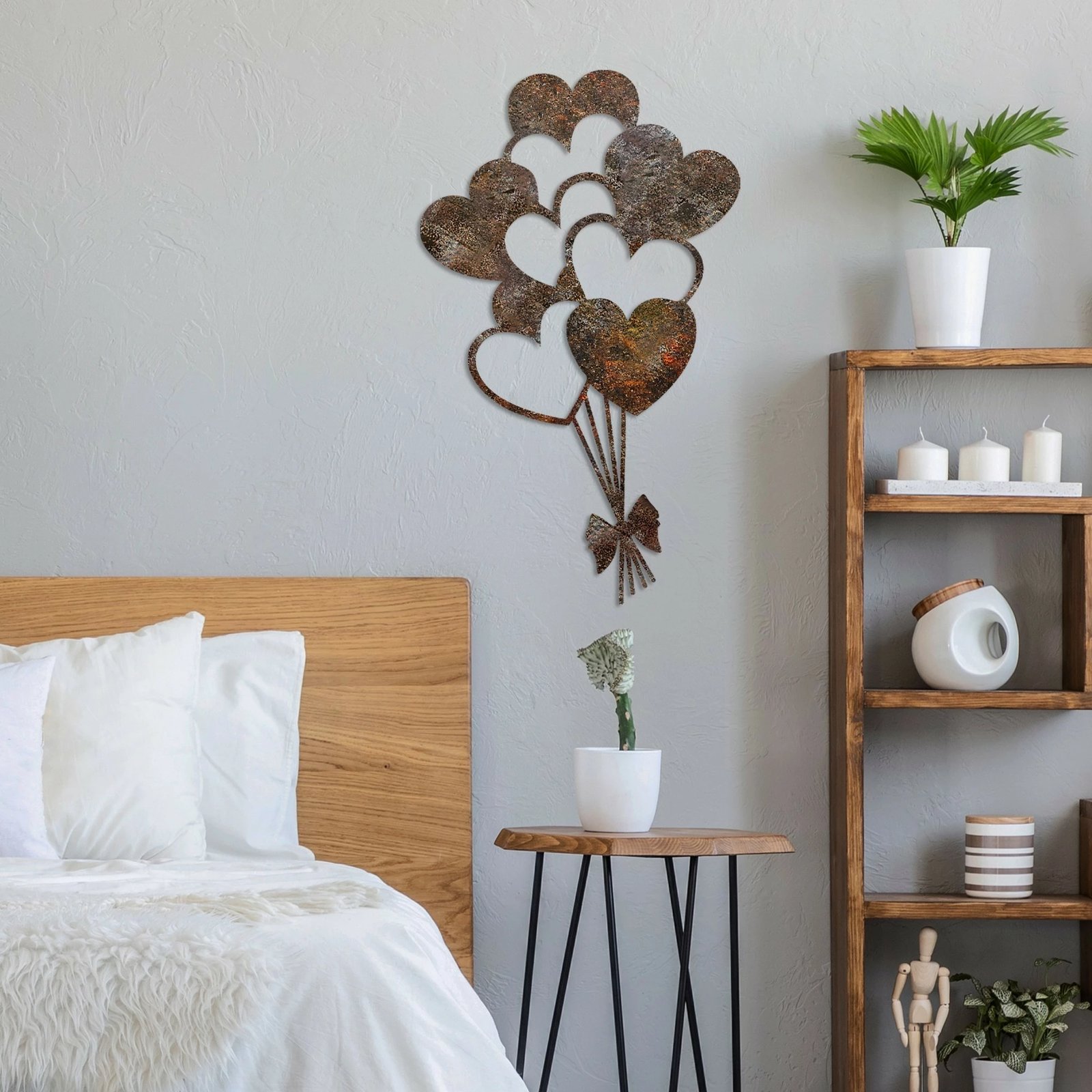 Aksesor dekorativ metalik për mur, zemra 'Rusty Heart 1', ngjyrë antike, 35x21cm