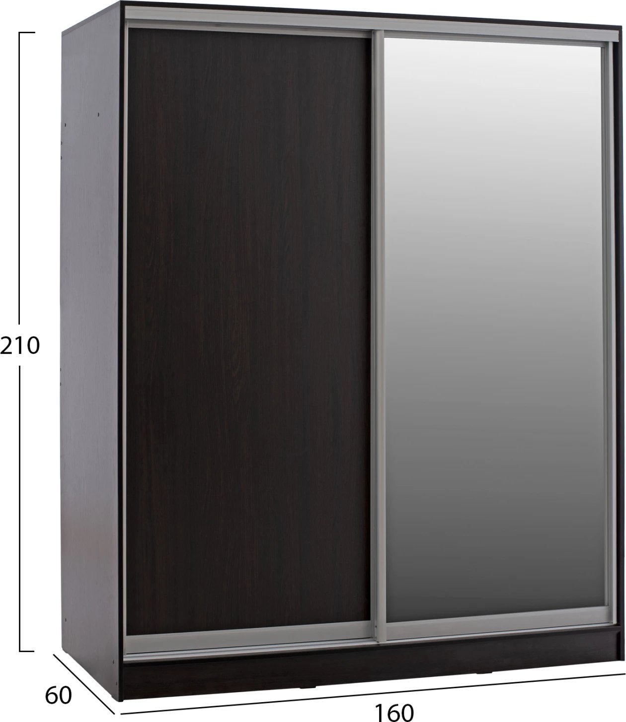 Dollap dy-leafësh, dyer rrëshqitëse, pasqyrë, ngjyrë wenge, FH2434.02, 160x60x210H