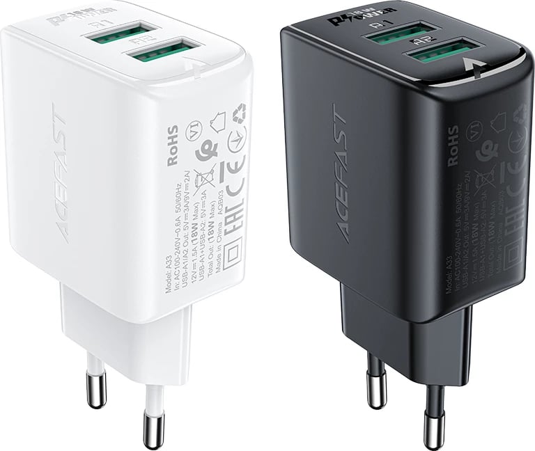Karikues muri Acefast A33, 2x USB, 18W, i bardhë