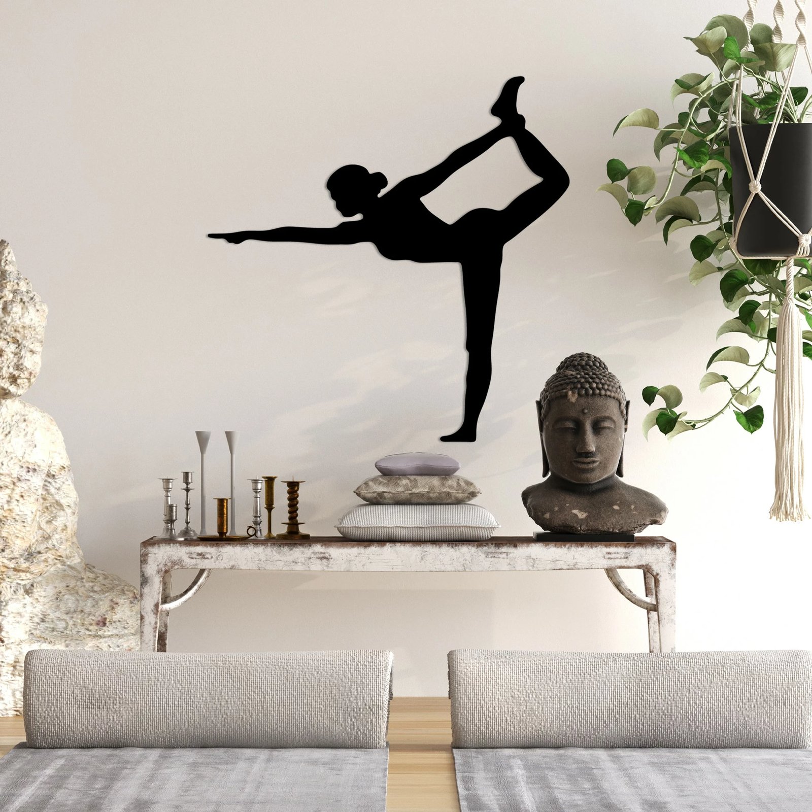 Aksesor dekorativ metalik për mur, Wallity Yoga 11, ngjyrë e zezë, 55x55cm