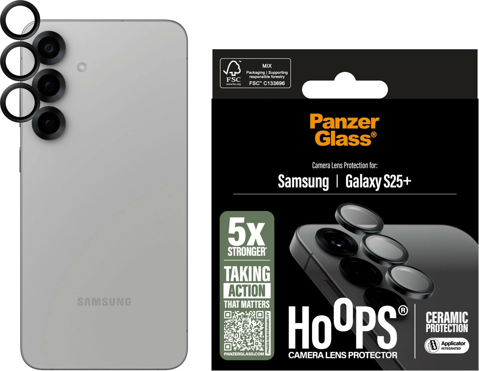 Mbrojtës lentash PanzerGlass Hoops Ceramic për Galaxy S25 Plus, i zi