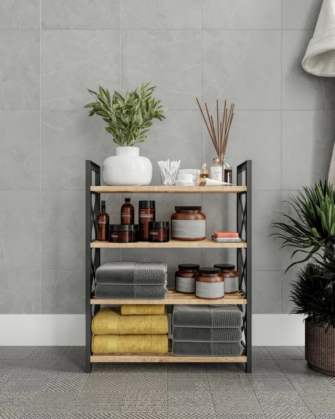 Raft multifunksional, Skye Decor, plastik, 4 kate, ngjyrë e zezë