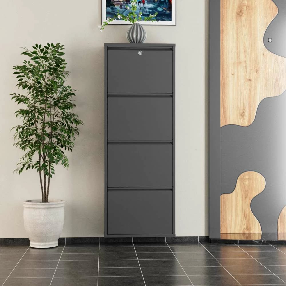 Dollap për këpucë Skye Decor, 4 pjesë, metal, ngjyrë antracit, me kyçje