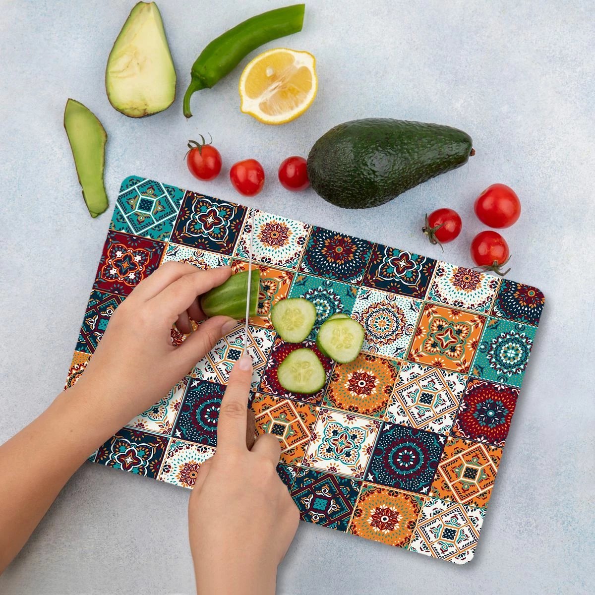 Dërrasë prerëse Hermia, Ckt37 - 3040, shumëngjyrëshe, xham i temperuar, 30x40cm