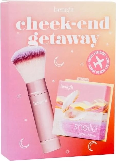 Set blush edhe brushë për grim Benefit Cheek-End Getaway për femra, rozë e ngrohtë, 2 copë