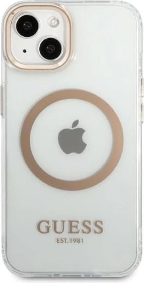 Mbështjellës Guess GUHMP13MHTRMD për iPhone 13 6.1", Metal Outline Magsafe, Ari/Transparent