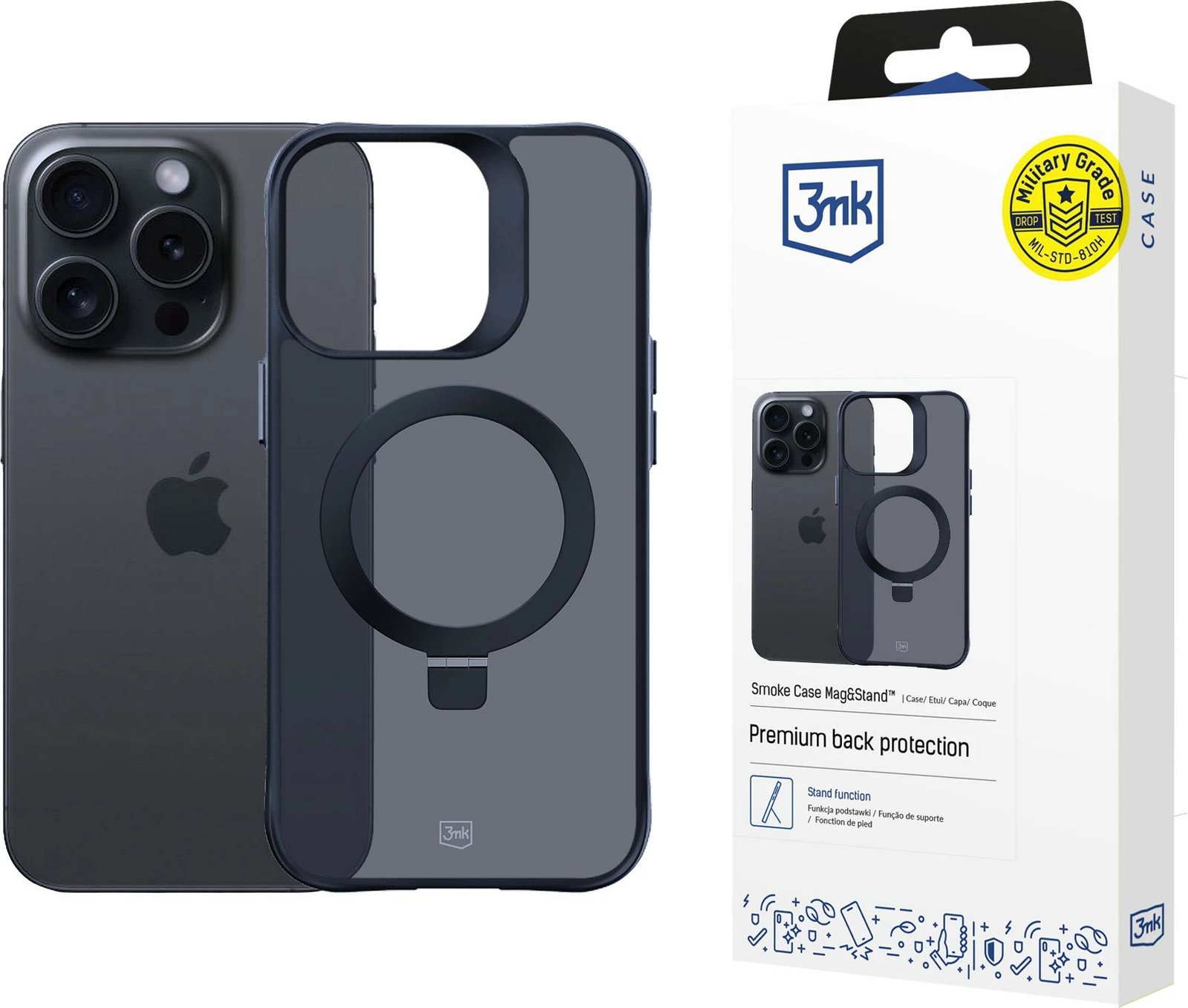 Mbështjellës 3mk Smoke Case Mag&Stand për iPhone 15 Pro Max, i zi