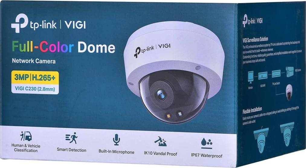 Kamerë sigurie dome TP-Link VIGI C230, 3MP, 2.8mm, IP67, e bardhë, për brenda & jashtë