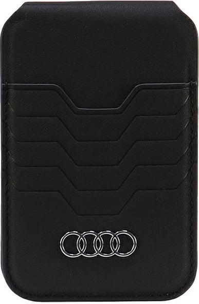 Mbështjellës Audi Leather Wallet Card MagSafe me qëndrim, i zi