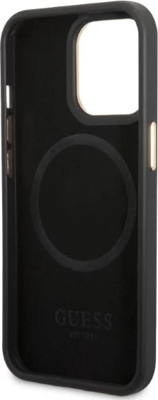 Mbështjellës Guess Peony Logo Plate për iPhone 13/13 Pro 6.1", MagSafe, i zi