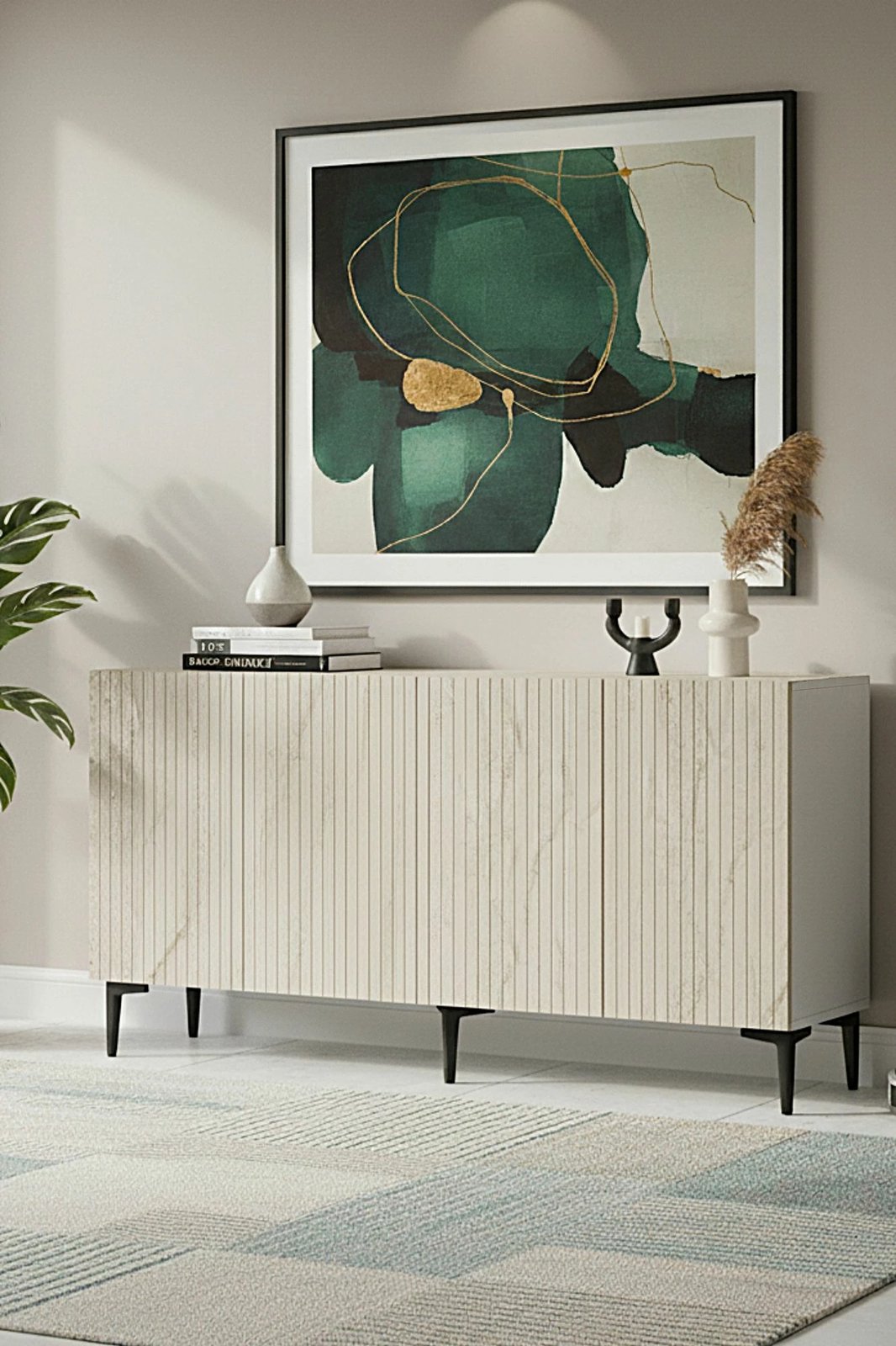 Konsol Skye Decor, Zeynep 150, e bardhë, travertin