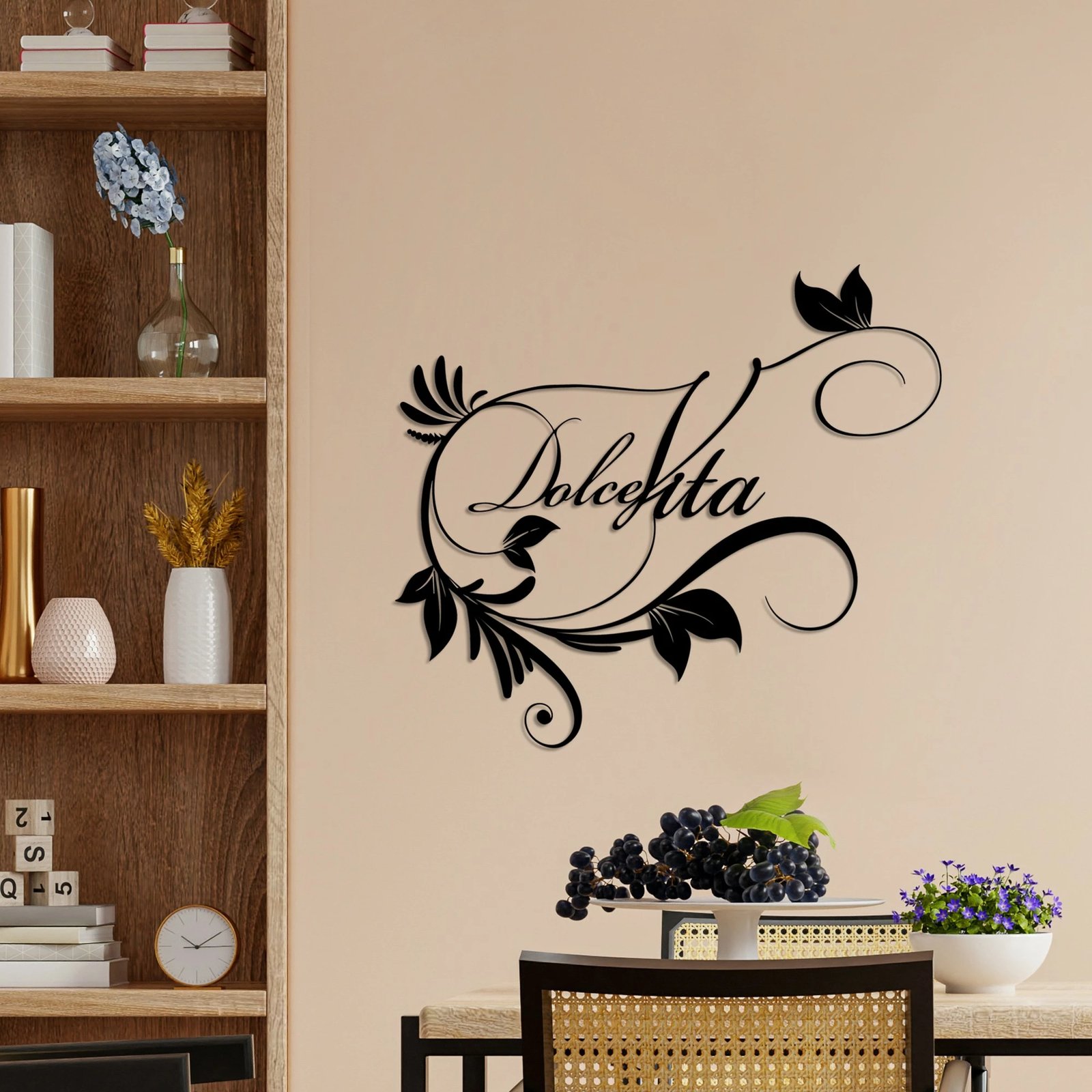 Aksesor dekorativ metalik për mur, Wallity Dolce Vita 3, ngjyrë e zezë, 56x48cm