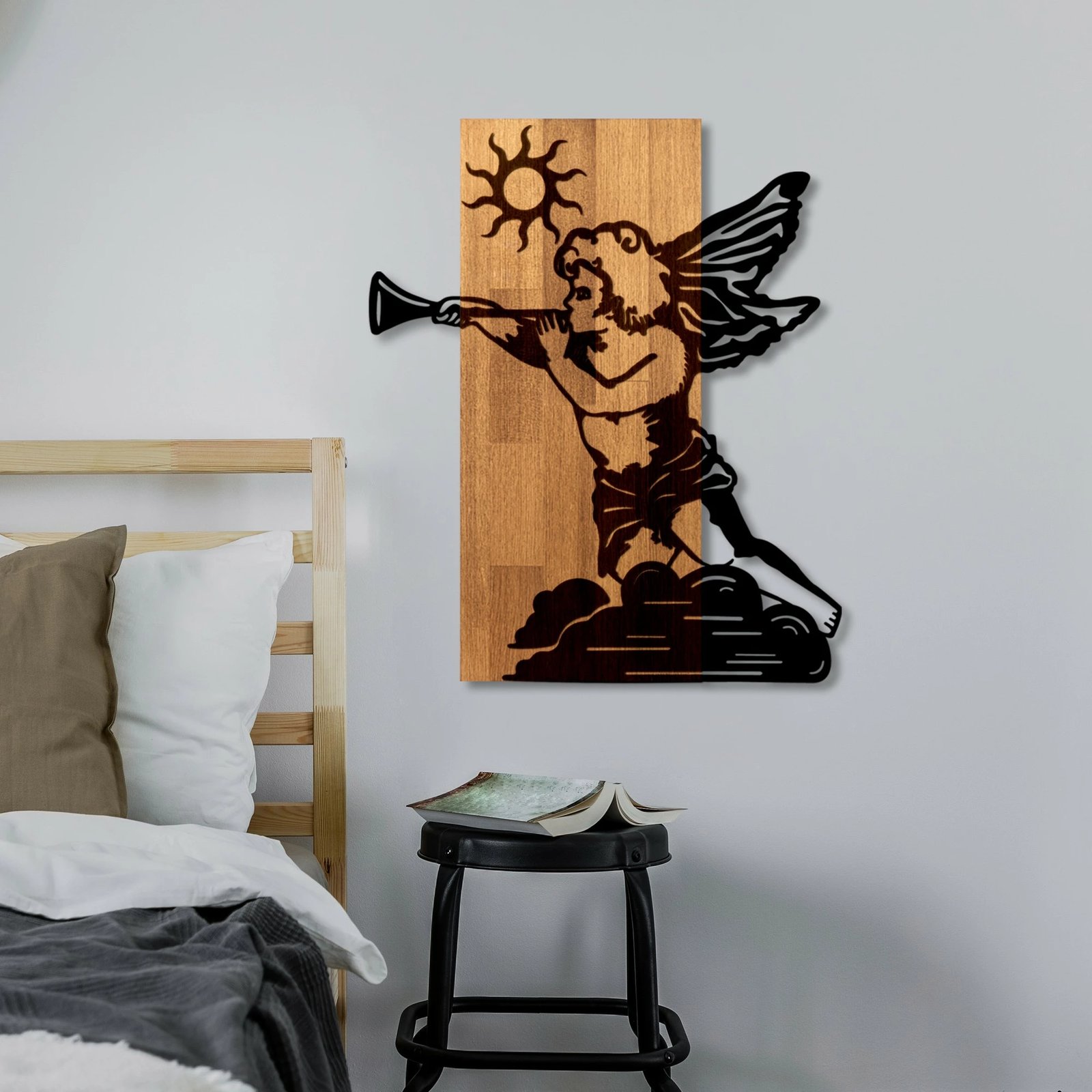 Aksesor dekorativ për mur, dru dhe metal, Wallity Eros 03, ngjyrë arre/zezë, 46x58cm