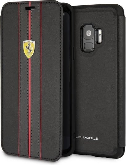 Mbështjellës Ferrari Urban Book për Samsung Galaxy S9, lëkurë natyrale, i zi