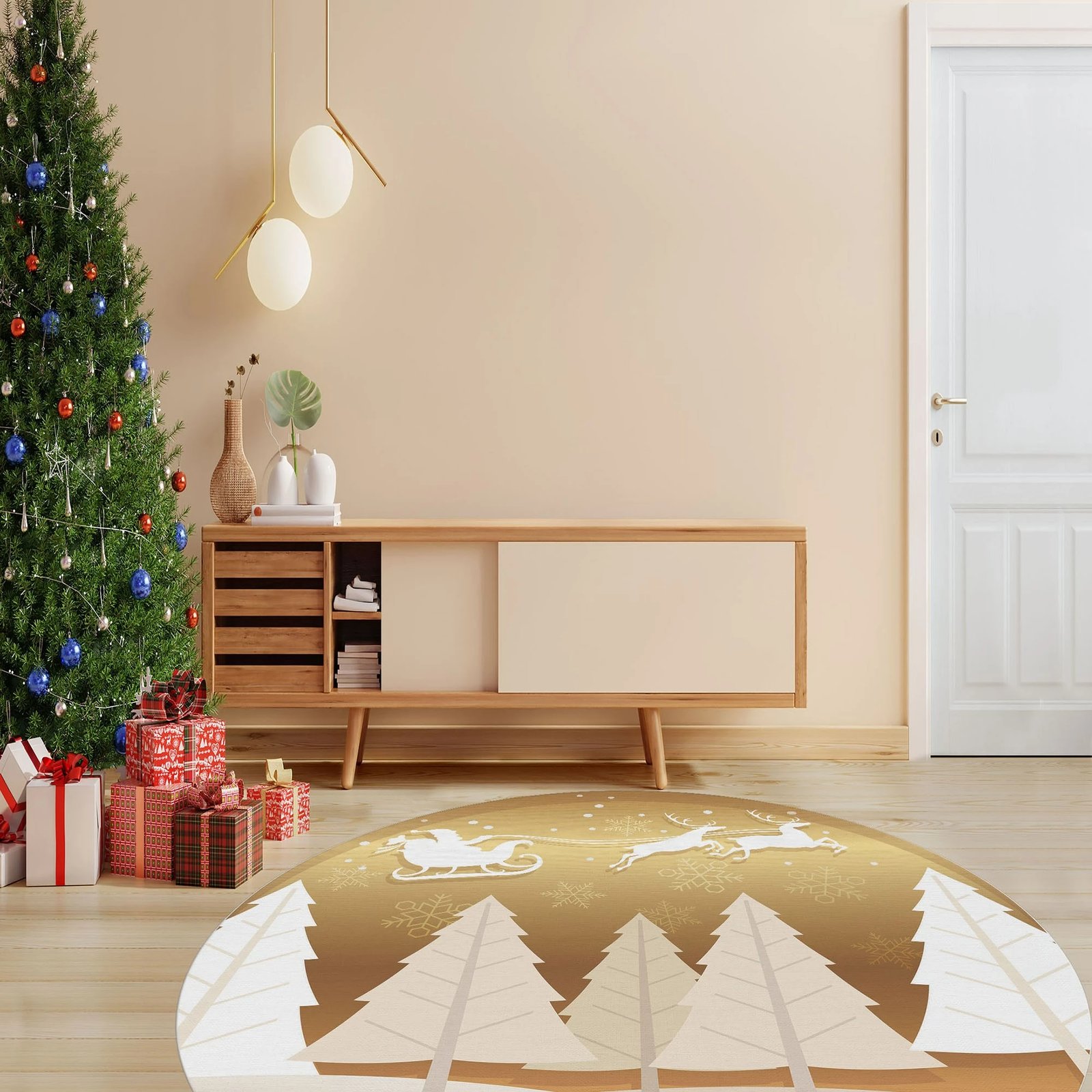 Qilim i rrumbullakët, ngjyrë ari dhe e bardhë, Conceptum Hypnose, Woopamuk449, 140cm