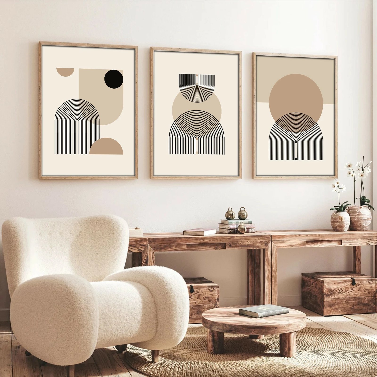 Set pikturash dekorative me kornizë MDF, 3 copë, Wallity, Huhu263, 50x70cm