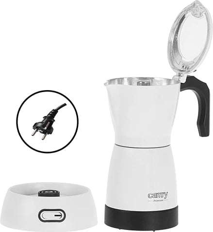 Mokapot elektrik, Camry, CR 4415W, 300 ml 6 filxhanë, 480W, bazë rrotulluese 360°, alumini, e bardhë