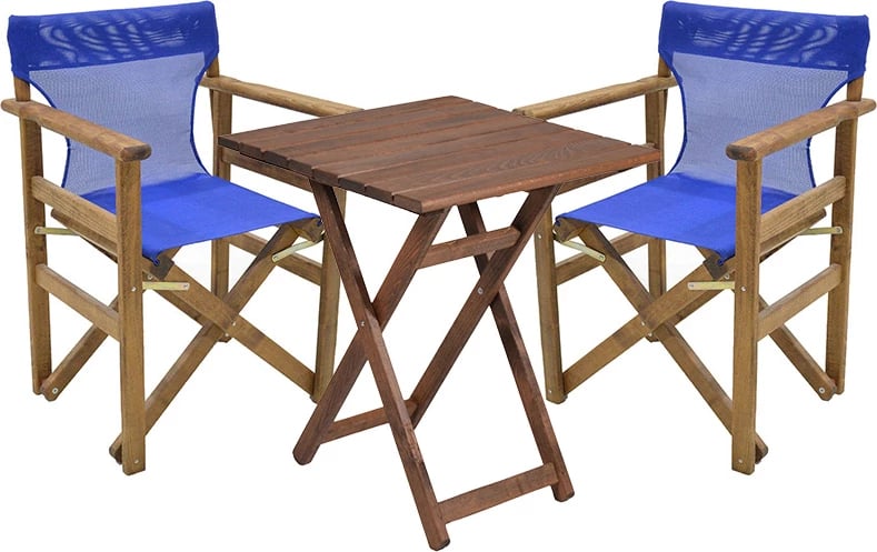 Set tavoline Retto 3 pjesë dru ahu ngjyrë arre-blu 60x60x71cm