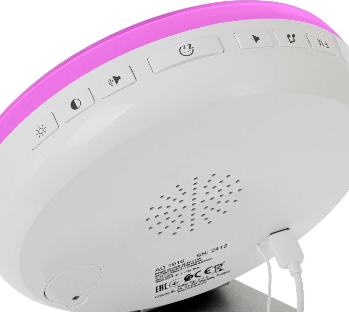 Zgjues me dritë, Adler AD1916, simulim agimi, radio FM, USB-C, ngjyrë e bardhë