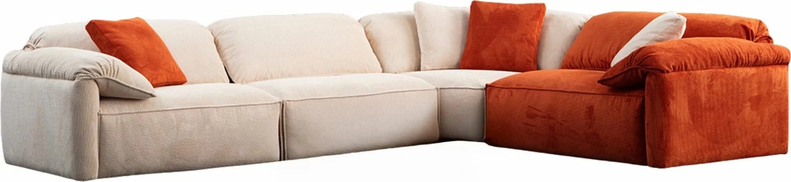 Kënd-sofë Atelier del Sofa, Flamingo Corner 3 (L1+O1+C+1,5R), krem dhe portokalli