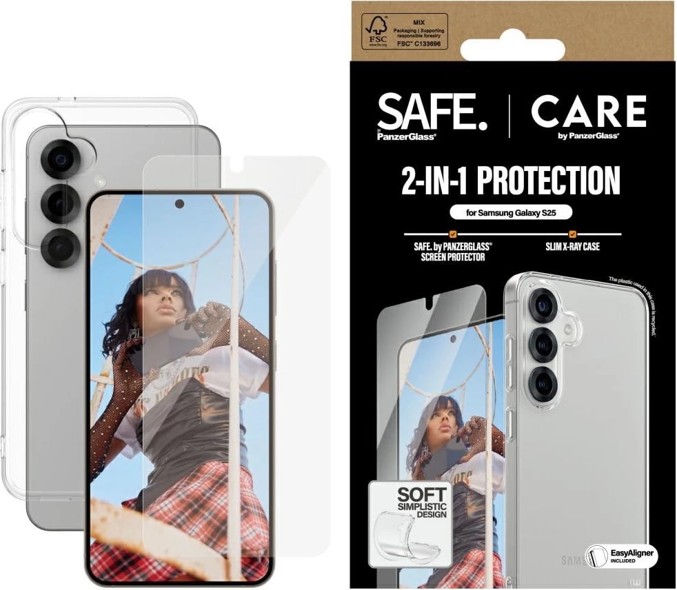 Mbështjellës + xham mbrojtës PanzerGlass CARE 2in1 për Samsung Galaxy S25, Transparent