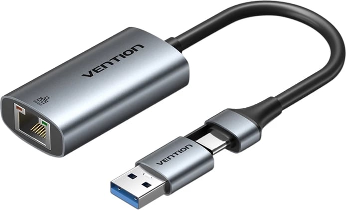 Adapter Vention CFQHB USB-A + USB-C në Gigabit Ethernet, 0.15m, Gri