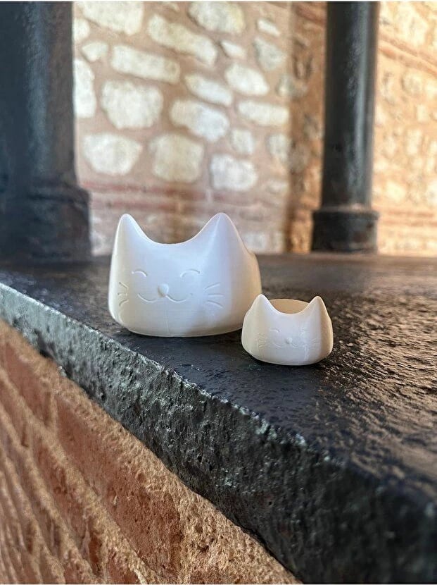 Set dekorativ prej dy pjesësh, formë mace, ngjyrë e bardhë, Evila Originals