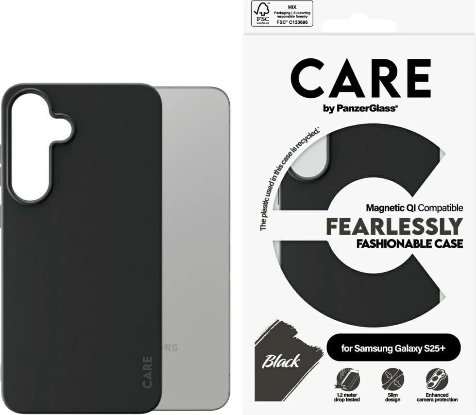 Mbështjellës PanzerGlass CARE Fashion QI për Samsung Galaxy S25+, Zi