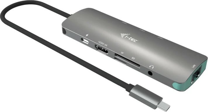 Stacion dokimi i-tec C31NANOLANPD100 me HDMI 4K, LAN, USB-C, karikues 100W, Metal, Zi/Gri