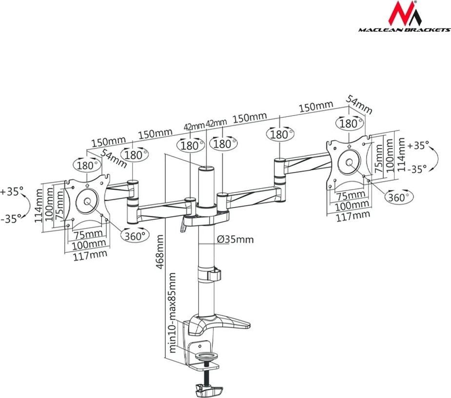 Mbështetëse për monitor Maclean MC-714, 13-27", 8kg, alumin