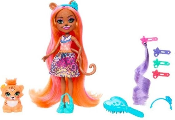 Kukull Enchantimals Mattel HNV30 Deluxe me gepard dhe aksesorë, 15 cm