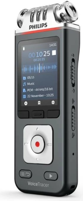Dyktafon Philips VoiceTracer DVT8115, 8GB, mikrofon 360°, microSDHC 32GB, Zi/Argjendtë