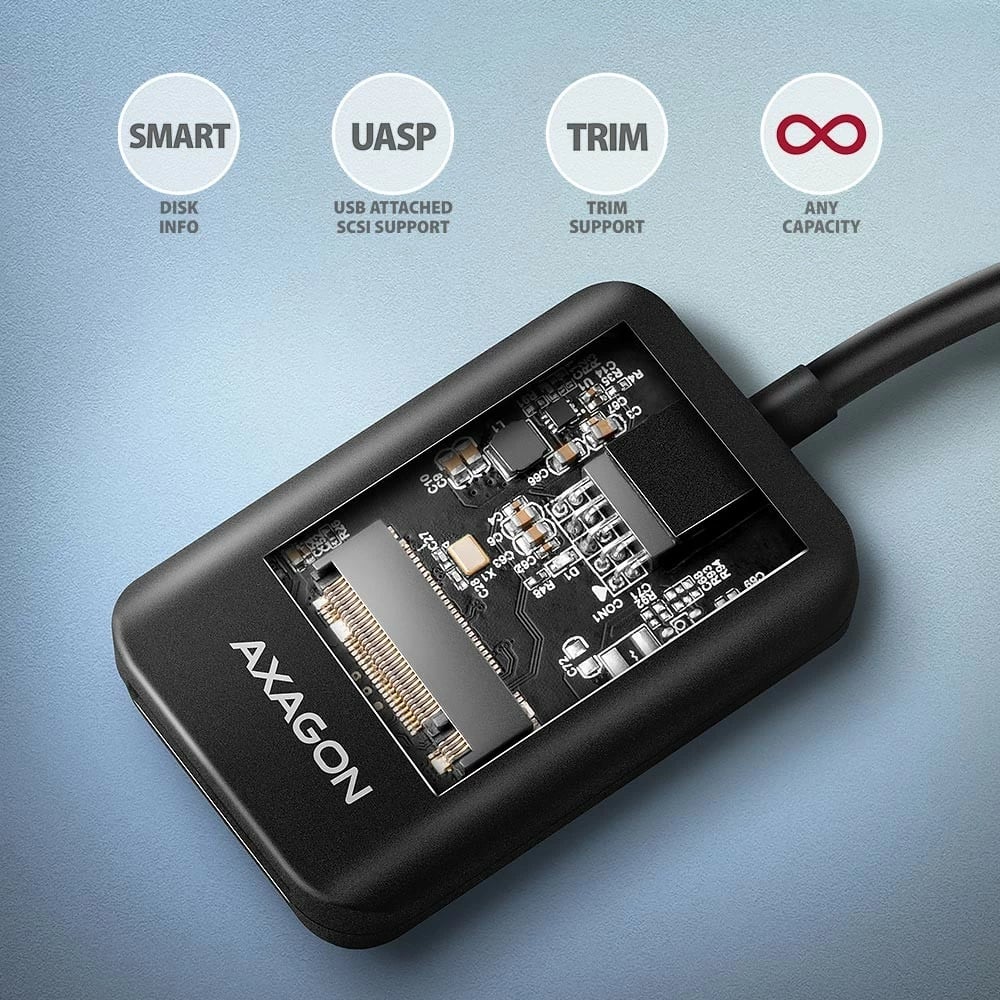Adapter për SSD M.2 AXAGON ADM2-AM, USB 3.2 Gen 2, 10Gbps, i zi