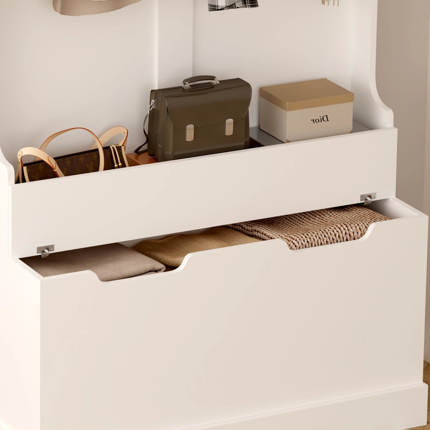 Mobilje për hyrje KAYLOR FH2475.03 me varëse dhe hapësirë ruajtjeje-MDF në të bardhë 93x34x180Hcm