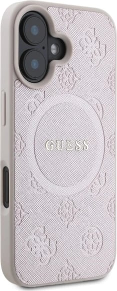 Mbështjellës Guess Saffiano Peony Classic Logo MagSafe për iPhone 16, Rozë